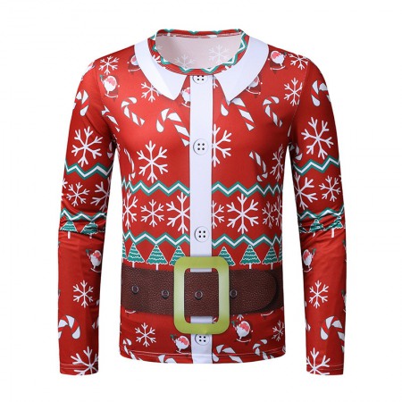 New 3D Personality Fake Two-Piece Printing Fashion Men's Christmas Long-Sleeved T-Shirt