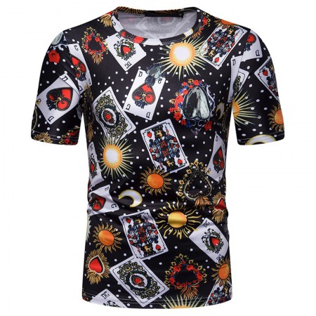 New Summer Men's Playing Card Printing Short-Sleeved T-Shirt