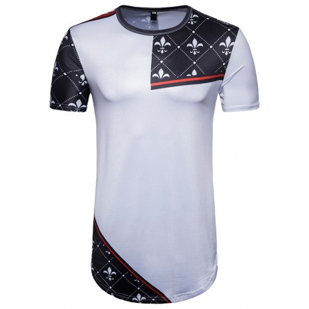 New Men's Irregular Printing Short-Sleeved Long T-Shirt